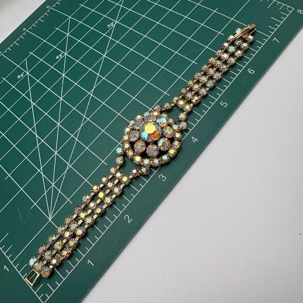Vintage Pink AB Rhinestone Bracelet Chunky Gorgeous 7